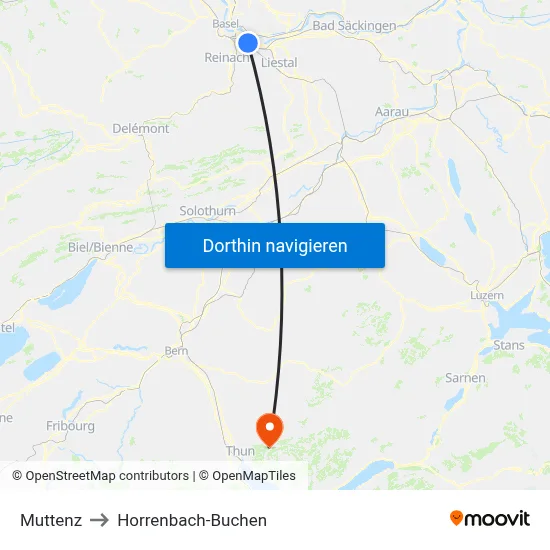 Muttenz to Horrenbach-Buchen map