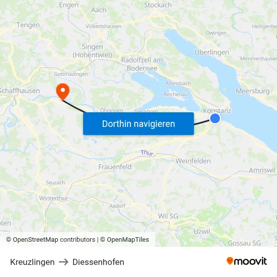 Kreuzlingen to Diessenhofen map