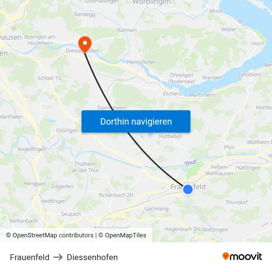 Frauenfeld to Diessenhofen map
