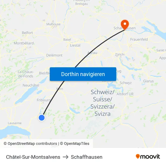 Châtel-Sur-Montsalvens to Schaffhausen map