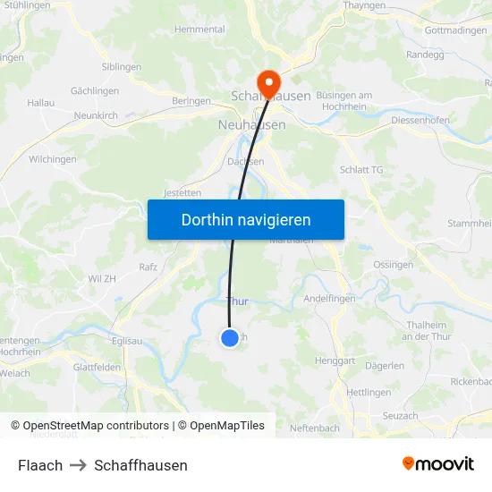 Flaach to Schaffhausen map