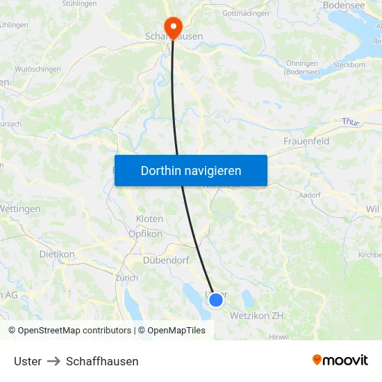 Uster to Schaffhausen map