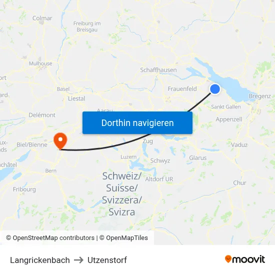 Langrickenbach to Utzenstorf map