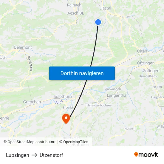 Lupsingen to Utzenstorf map