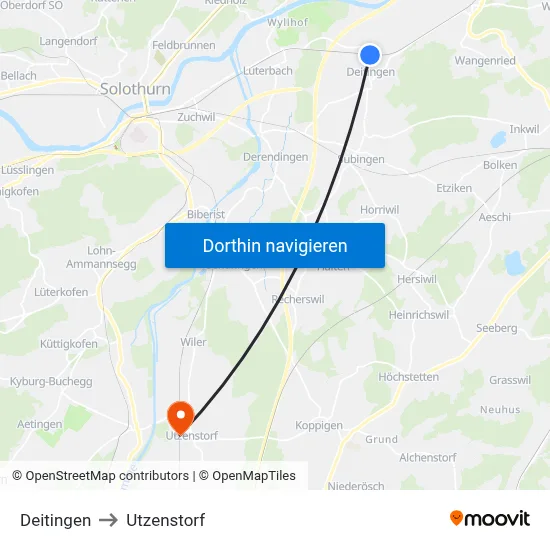 Deitingen to Utzenstorf map