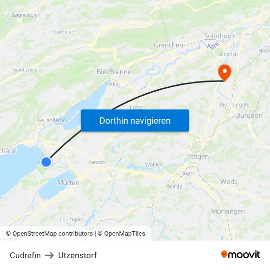Cudrefin to Utzenstorf map