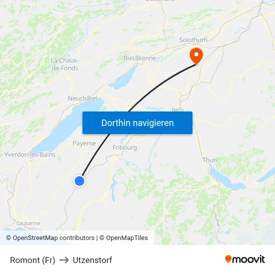 Romont (Fr) to Utzenstorf map