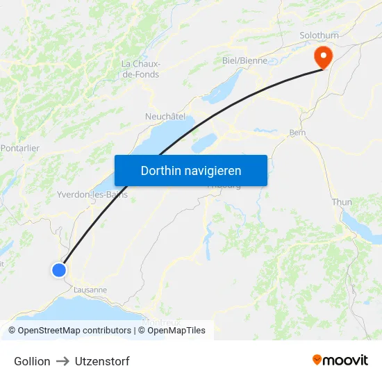 Gollion to Utzenstorf map