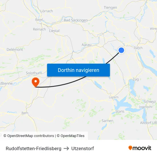 Rudolfstetten-Friedlisberg to Utzenstorf map
