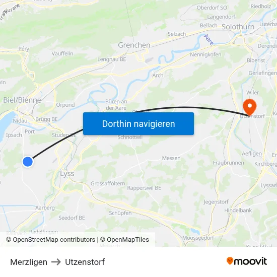 Merzligen to Utzenstorf map