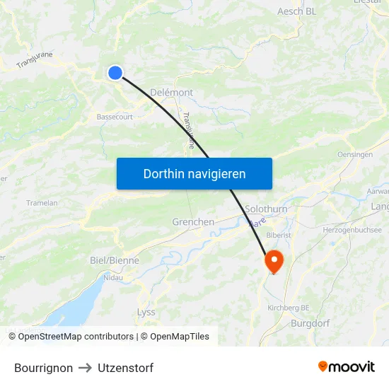 Bourrignon to Utzenstorf map
