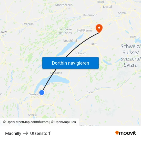 Machilly to Utzenstorf map