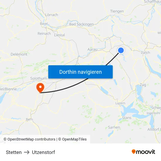 Stetten to Utzenstorf map