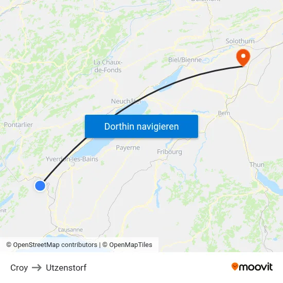Croy to Utzenstorf map