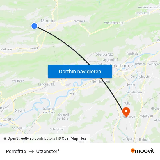 Perrefitte to Utzenstorf map