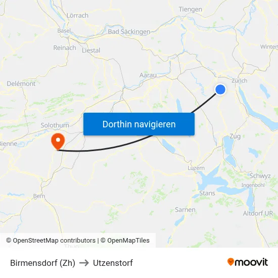 Birmensdorf (Zh) to Utzenstorf map