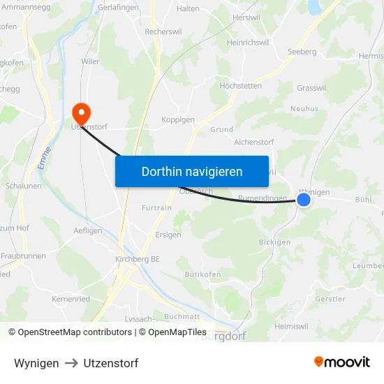 Wynigen to Utzenstorf map