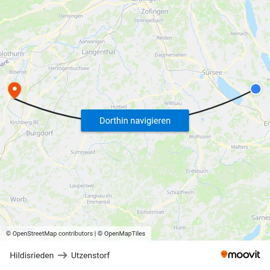 Hildisrieden to Utzenstorf map