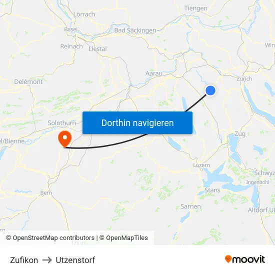 Zufikon to Utzenstorf map