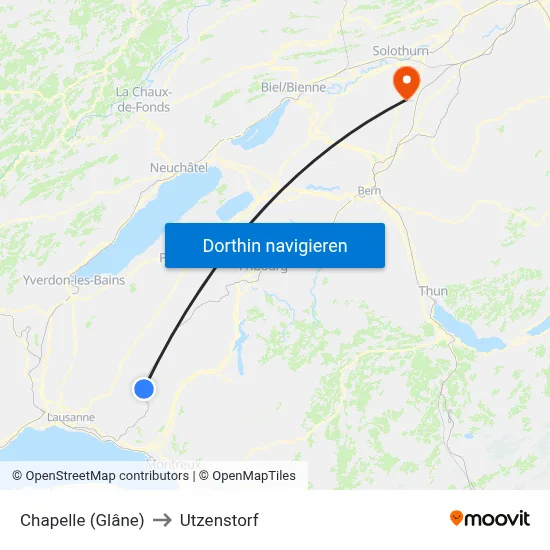 Chapelle (Glâne) to Utzenstorf map