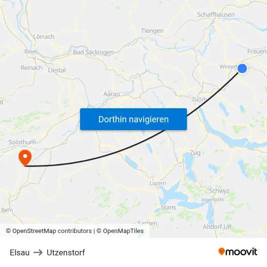 Elsau to Utzenstorf map