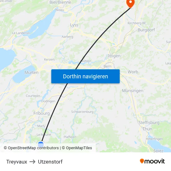 Treyvaux to Utzenstorf map