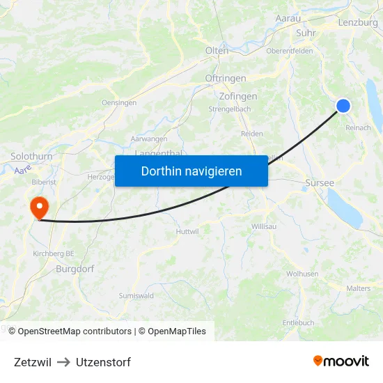 Zetzwil to Utzenstorf map