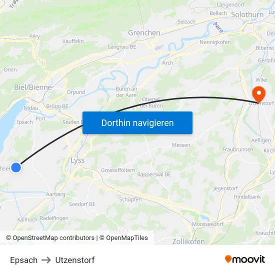 Epsach to Utzenstorf map
