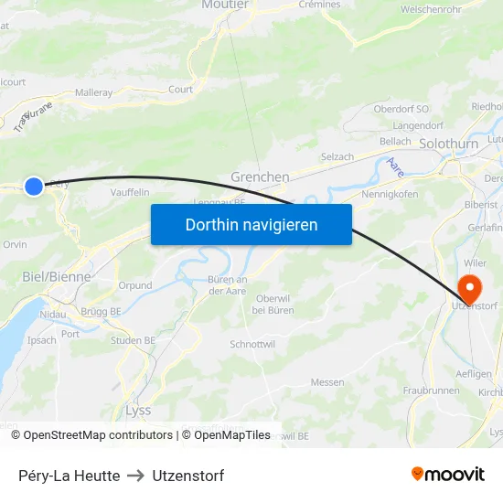 Péry-La Heutte to Utzenstorf map