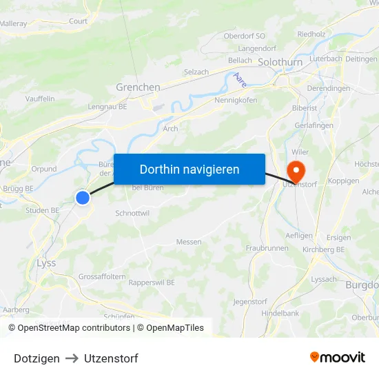Dotzigen to Utzenstorf map