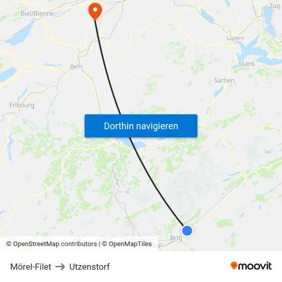 Mörel-Filet to Utzenstorf map