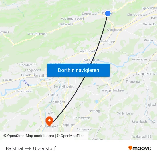 Balsthal to Utzenstorf map