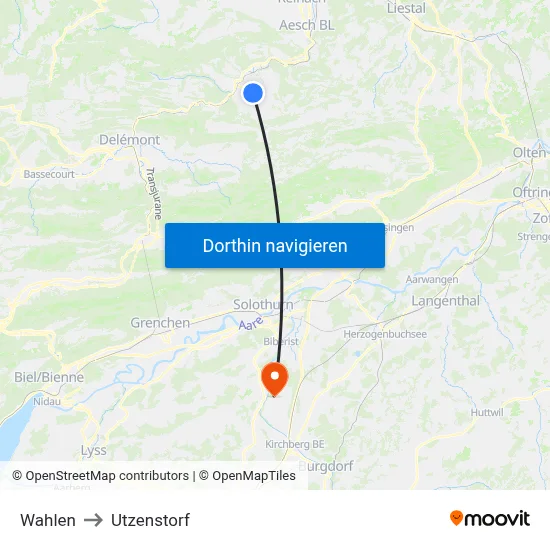 Wahlen to Utzenstorf map