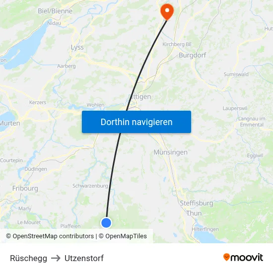 Rüschegg to Utzenstorf map