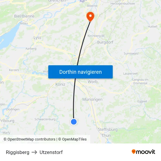 Riggisberg to Utzenstorf map