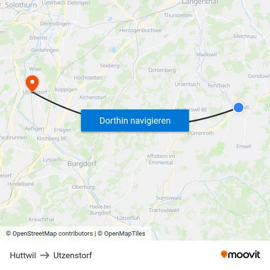 Huttwil to Utzenstorf map