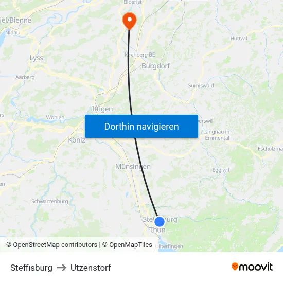 Steffisburg to Utzenstorf map