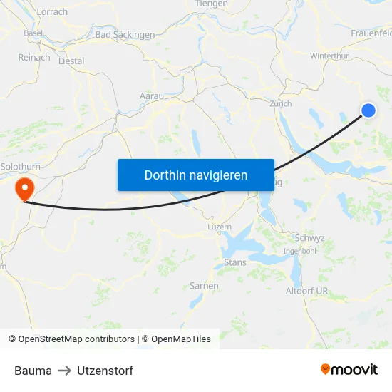 Bauma to Utzenstorf map