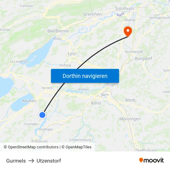 Gurmels to Utzenstorf map
