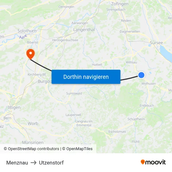 Menznau to Utzenstorf map