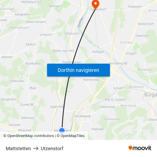Mattstetten to Utzenstorf map