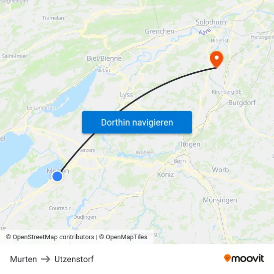 Murten to Utzenstorf map