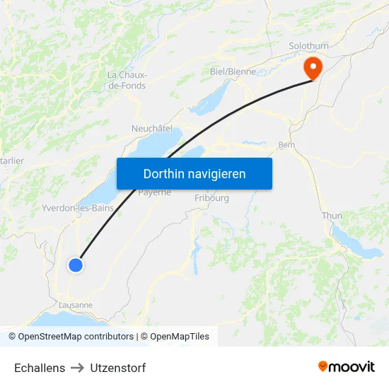 Echallens to Utzenstorf map