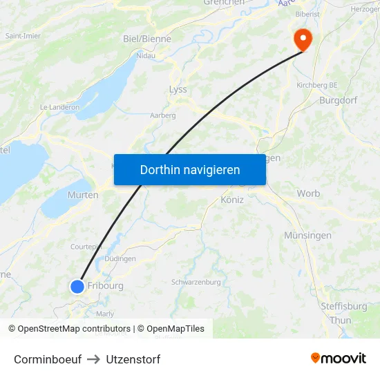 Corminboeuf to Utzenstorf map