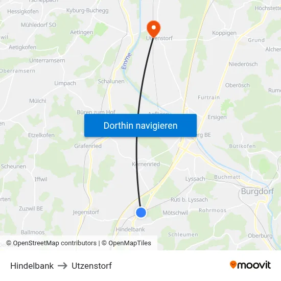 Hindelbank to Utzenstorf map