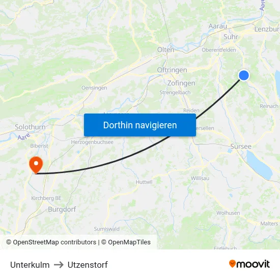 Unterkulm to Utzenstorf map