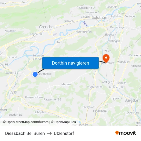 Diessbach Bei Büren to Utzenstorf map