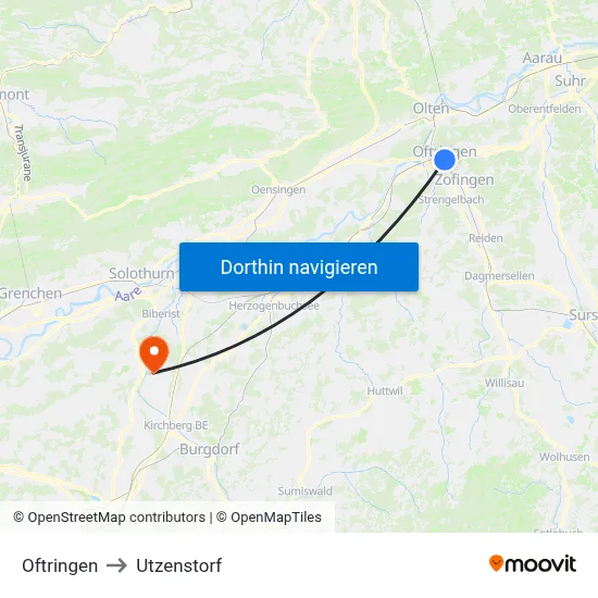 Oftringen to Utzenstorf map