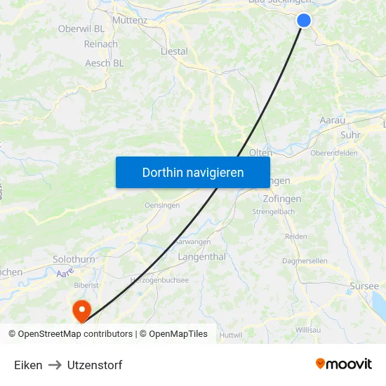 Eiken to Utzenstorf map