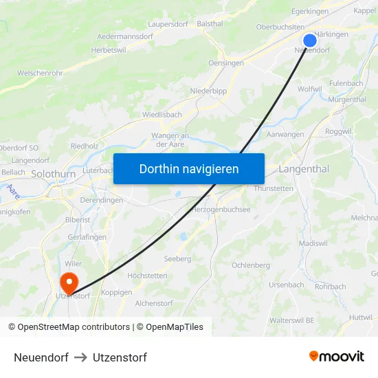 Neuendorf to Utzenstorf map